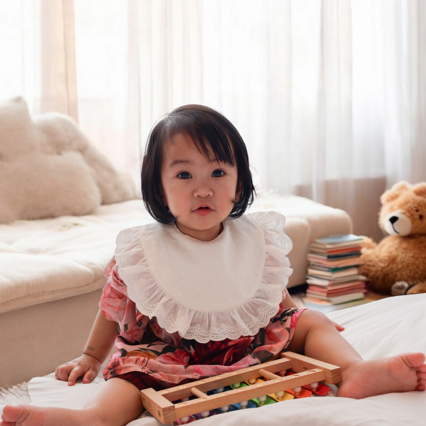 Sofia Frilly Bib- Bloom