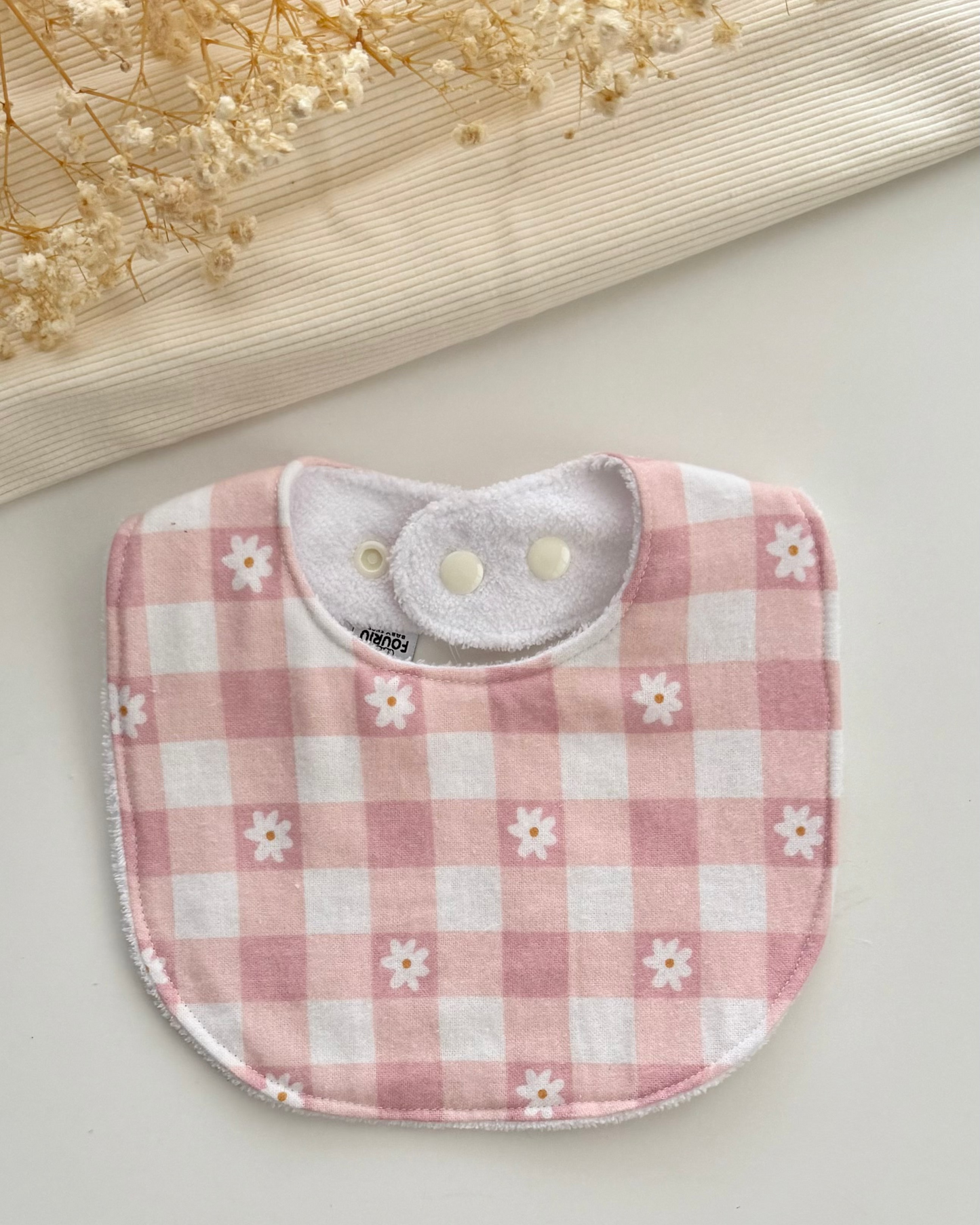 Faizah Minimalist Bib- Gingham Floral Pink