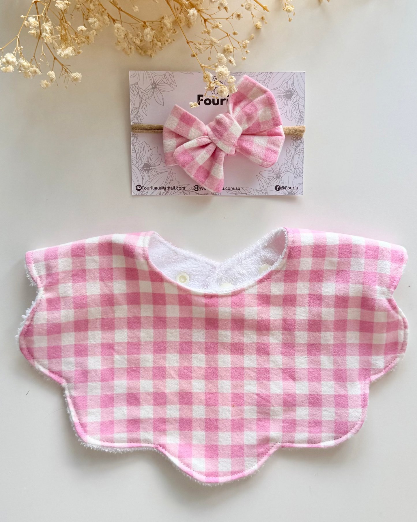 Farisha Scallop Bib - Pink Gingham