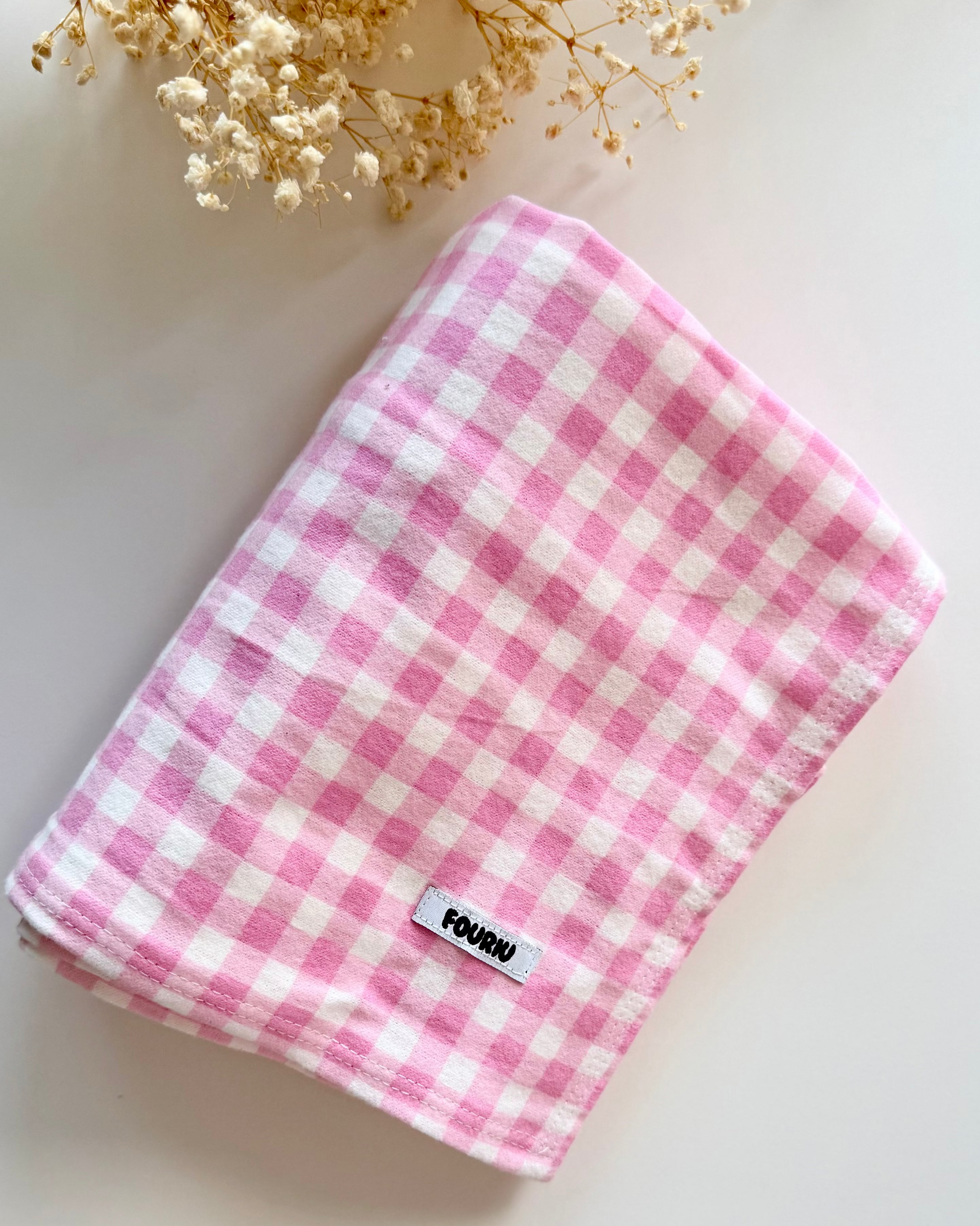Fouriu Pink Gingham Swaddle Blanket