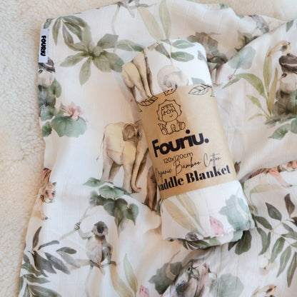 Fouriu Organic Bamboo Swaddle Blanket- Jungle Jaunt