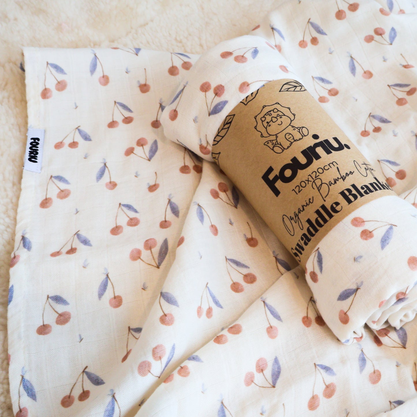 Fouriu Organic Bamboo Swaddle Blanket- Cherry Love