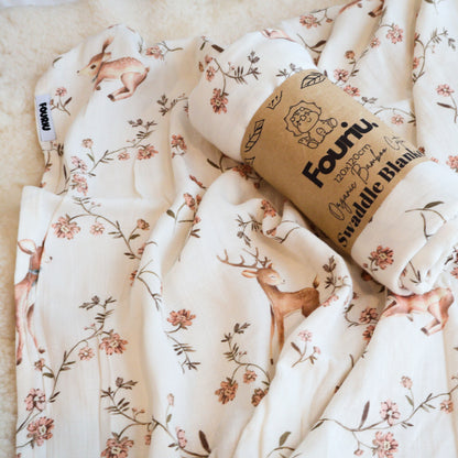 Fouriu Organic Bamboo Swaddle Blanket- Forest Fawn