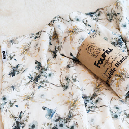Fouriu Organic Bamboo Swaddle Blanket- Blue Butterflies