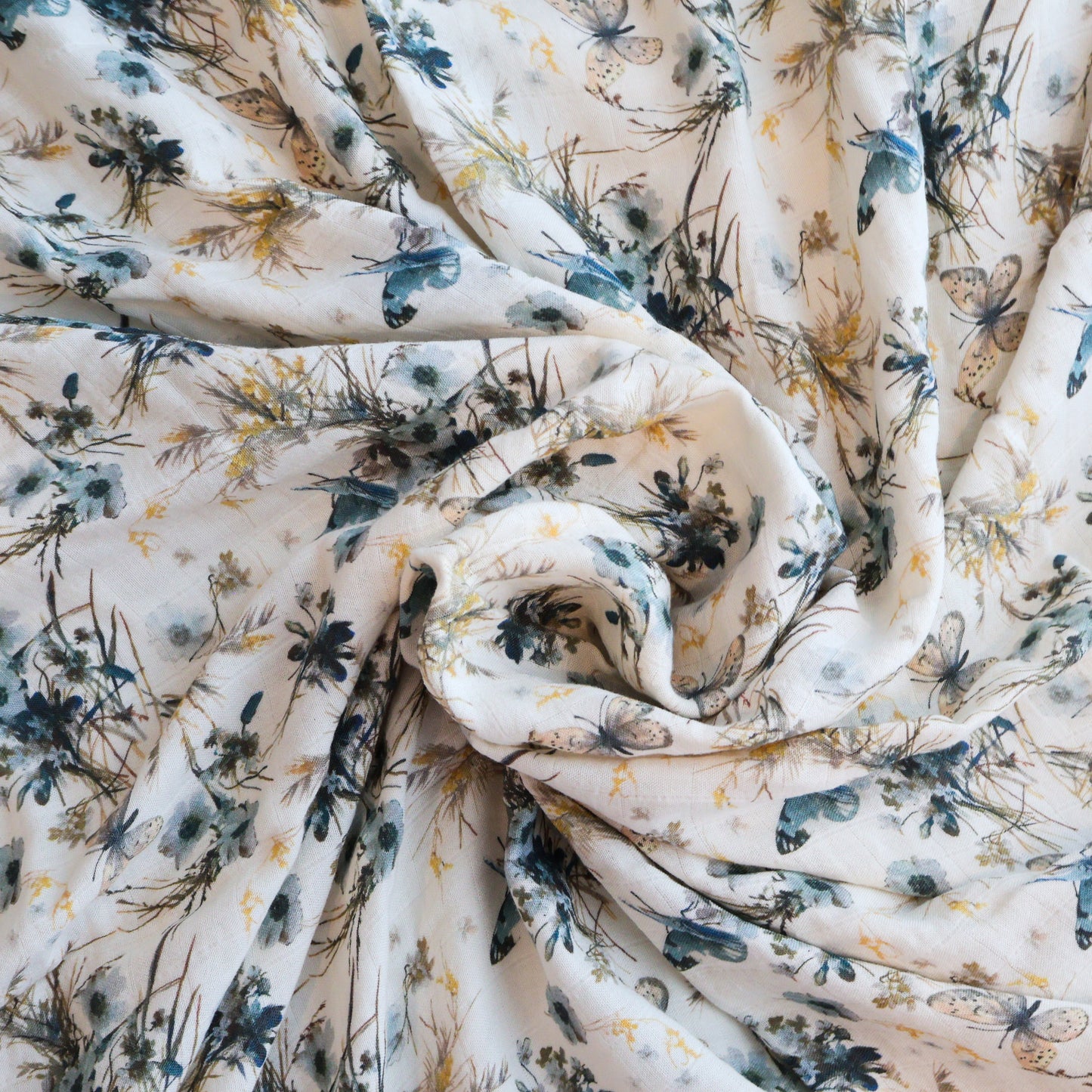 Fouriu Organic Bamboo Swaddle Blanket- Blue Butterflies