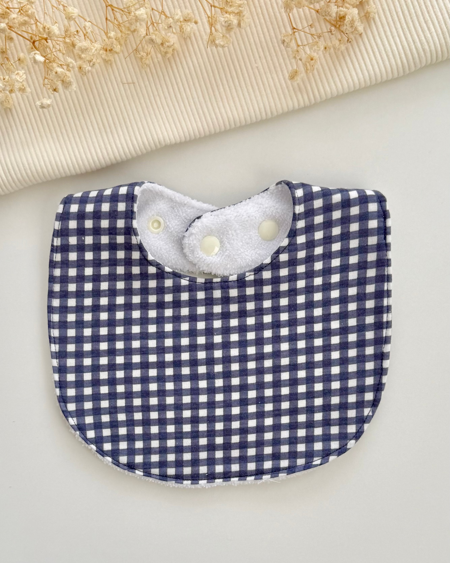 Little Henry Bib- Navy Blue Gingham