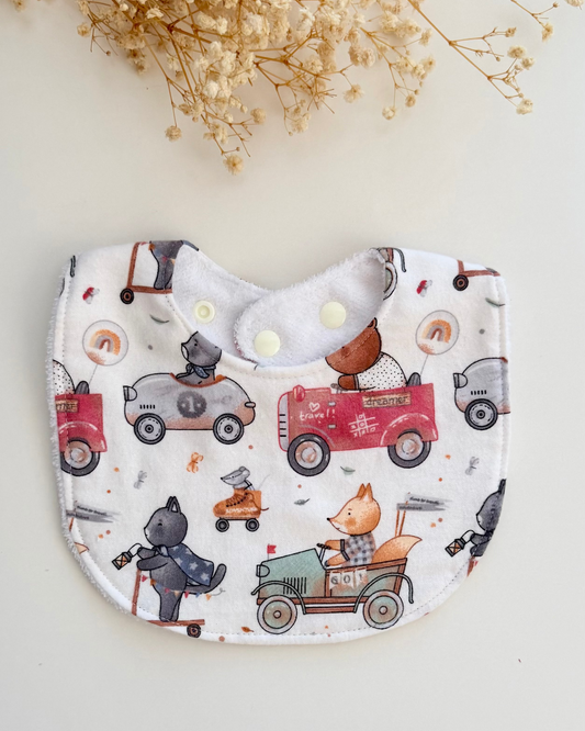 Handmade baby bib dribble bib with cute animal design Australia made of 100% cotton for baby boys