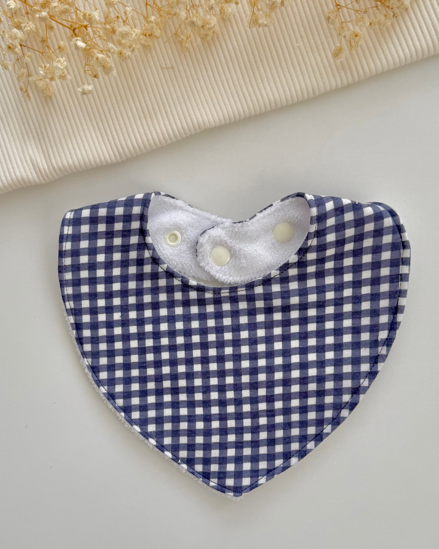 Little Henry Bib- Navy Blue Gingham
