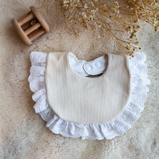 Sofia Frilly Bib- Cream Waffle
