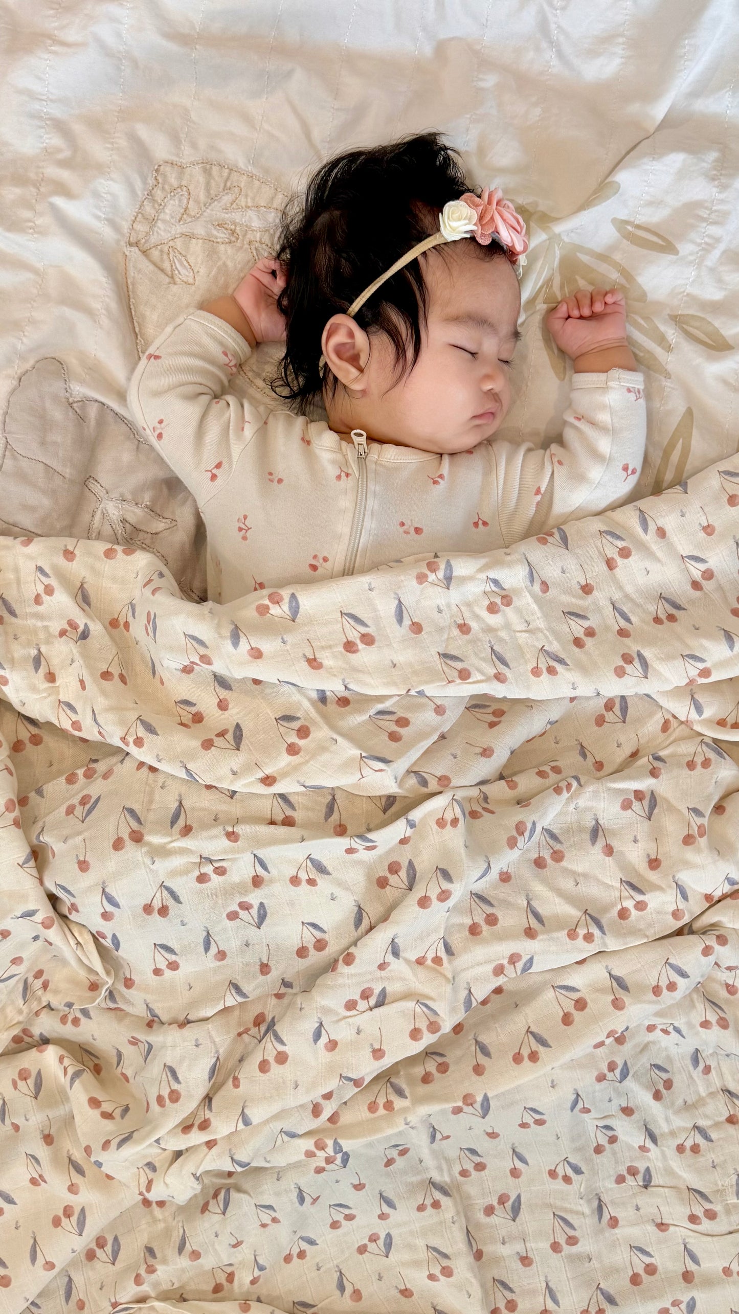 Fouriu Organic Bamboo Swaddle Blanket- Cherry Love